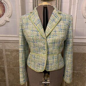 ICE Silk Blend Jacket. Size 14. Fuzzy/Nubby Tweed Lined Grosgrain Edged. DB2